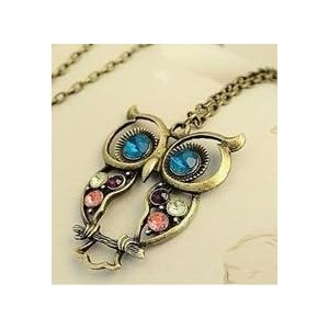 SODIAL- Vintage style colorful Owl charm necklace