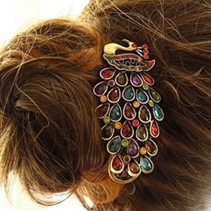 Lovely Vintage Jewelry Crystal Peacock Hair Clip